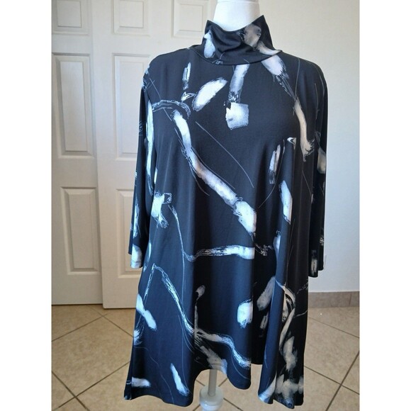 Grace The Perfect Fit Womens Blouse Tunic 2X Black Mock Neck 3/4 Sleeve - Picture 1 of 15